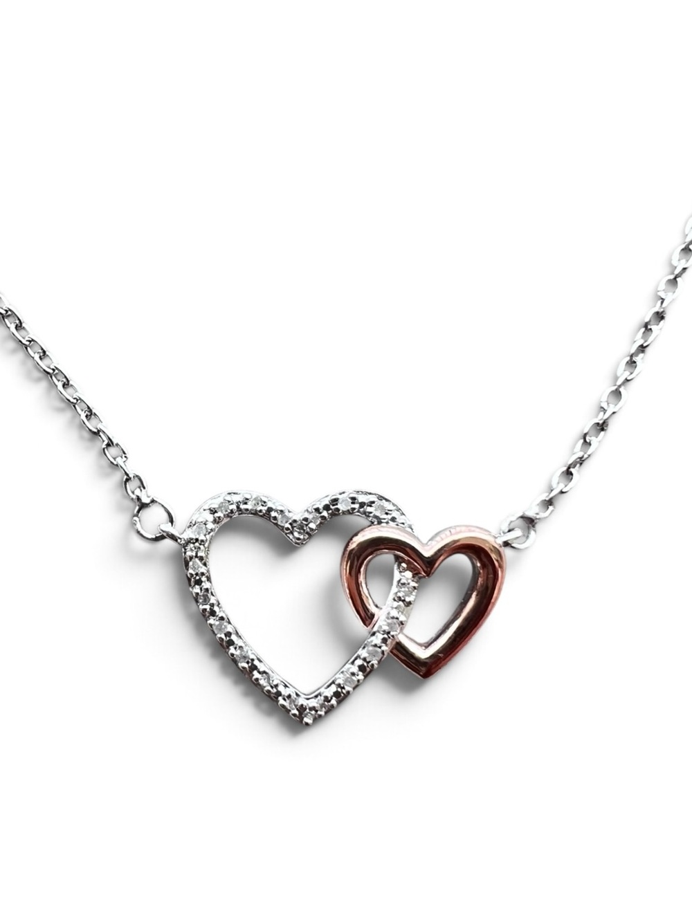 Sterling Silver Natural Diamond Double Heart Necklace